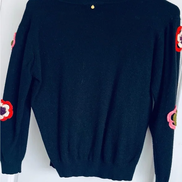 Anthropologie Floral Embellished Black Sweater